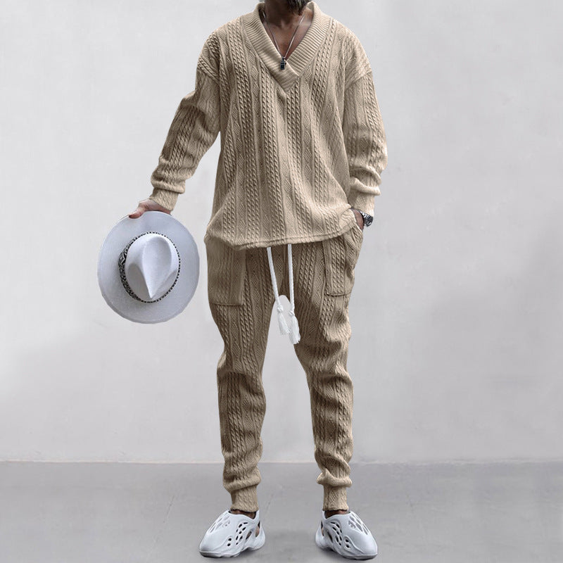 Herren Strickanzug mit V-Ausschnitt und Kordelzug R&B