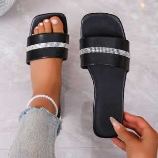 Damen modische Slides mit glitzerndem Riemen R&B