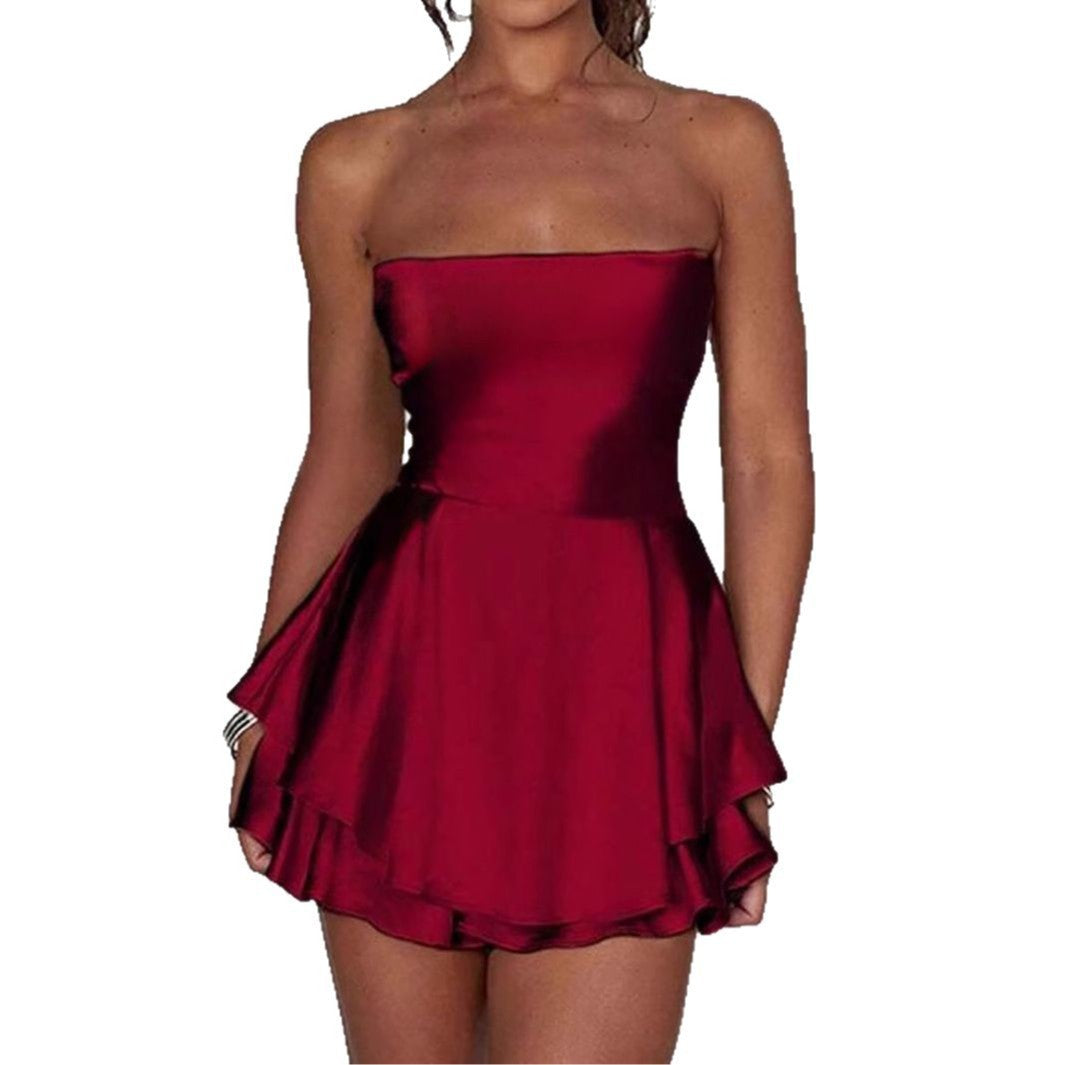 Damen Bandeau-Kleid mit schwingendem Volant-Design R&B