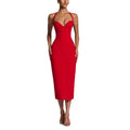 Damen Figurbetontes Midi-Kleid mit Herzausschnitt und verstellbaren Trägern R&B