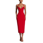 Damen Figurbetontes Midi-Kleid mit Herzausschnitt und verstellbaren Trägern R&B