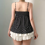 Damen Spaghetti-Trägertop mit süßem Spitzenbesatz und Polka-Dots R&B