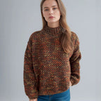 Damen gemütlicher Rollkragenpullover mit modernem Lochstrickdesign R&B