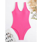 Damen Einteiler Badeanzug mit elegantem V-Ausschnitt und figurformendem Schnitt R&B