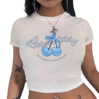 Damen Crop-T-Shirt mit fruchtigem Kirschdesign und lockerem Schnitt R&B