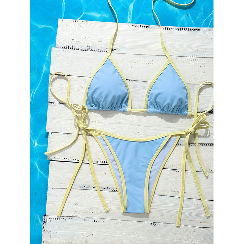 Damen Triangel-Bikini mit verstellbaren Bindungen und hohem Schnitt
