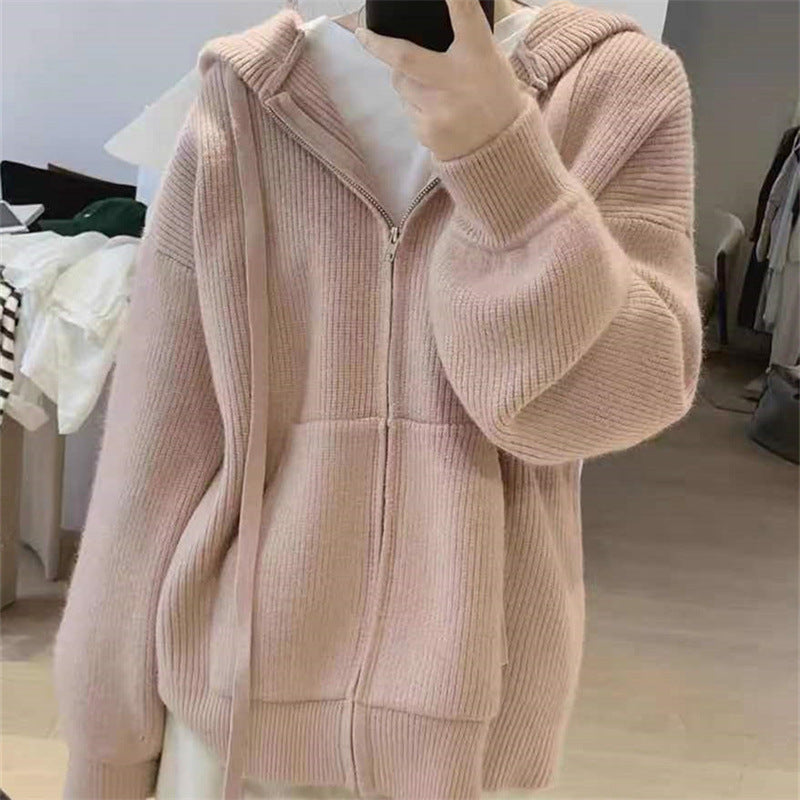 Damen Kapuzenjacke mit trendigem Rippstrickdesign und praktischen Taschen R&B