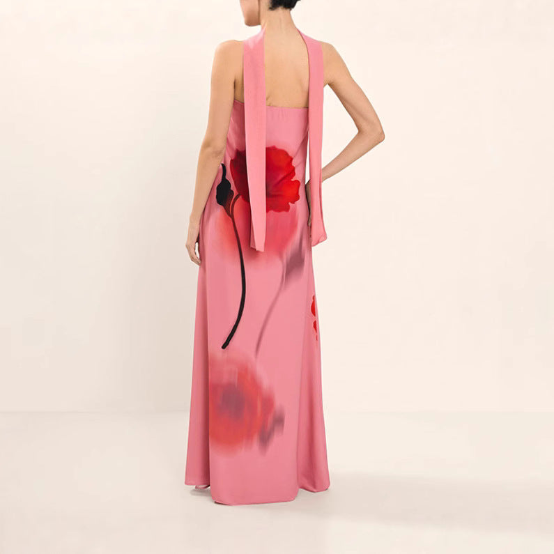 Damen Maxi-Kleid mit floralem Druck und abnehmbarem Schal R&B