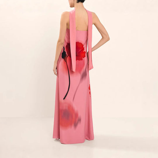 Damen Maxi-Kleid mit floralem Druck und abnehmbarem Schal R&B