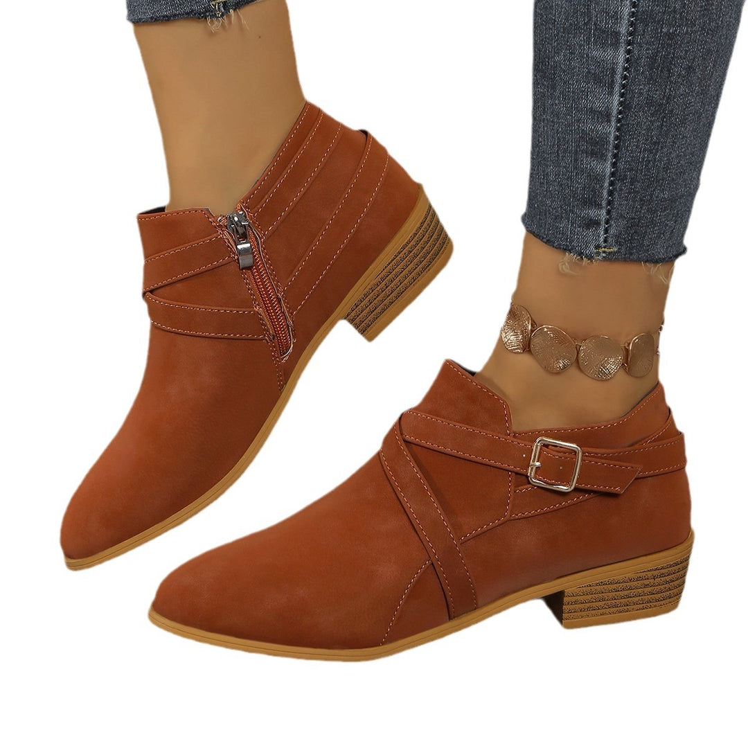 Damen elegante Stiefeletten mit dekorativem Riemen und präziser Schnürung R&B