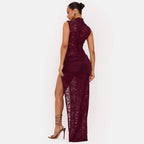 Damen Elegantes Spitzenkleid mit tiefem V-Ausschnitt und drapiertem Saum R&B