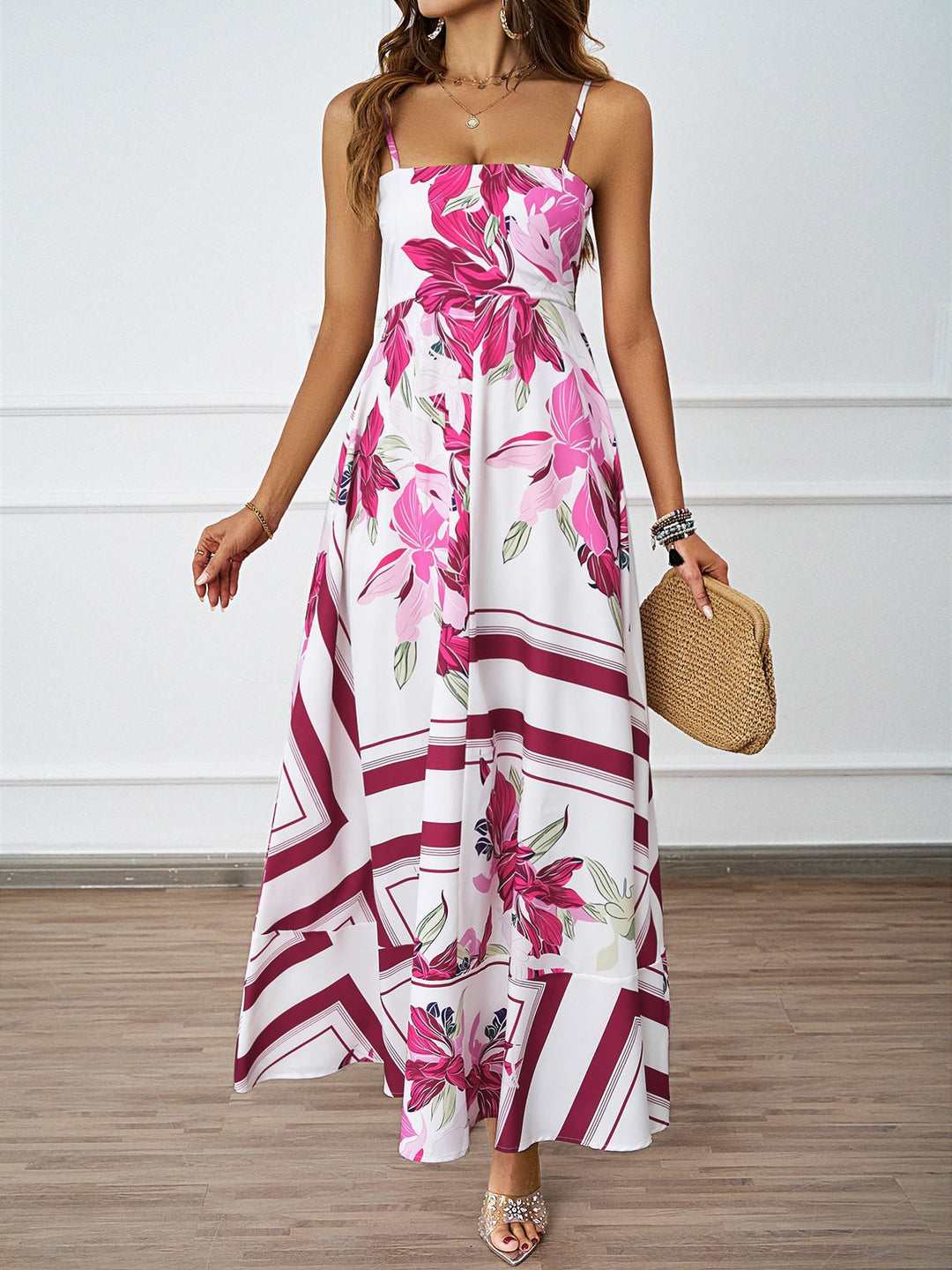 Damen Maxikleid mit modernem grafischem Design und elegantem A-Linien-Schnitt R&B