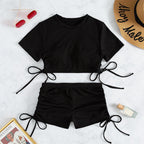Damen Sportliches Crop-Top und Shorts-Set R&B