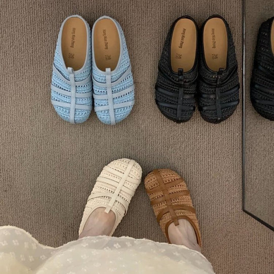Damen komfortable Hüttenschuhe mit atmungsaktiver Strickstruktur R&B