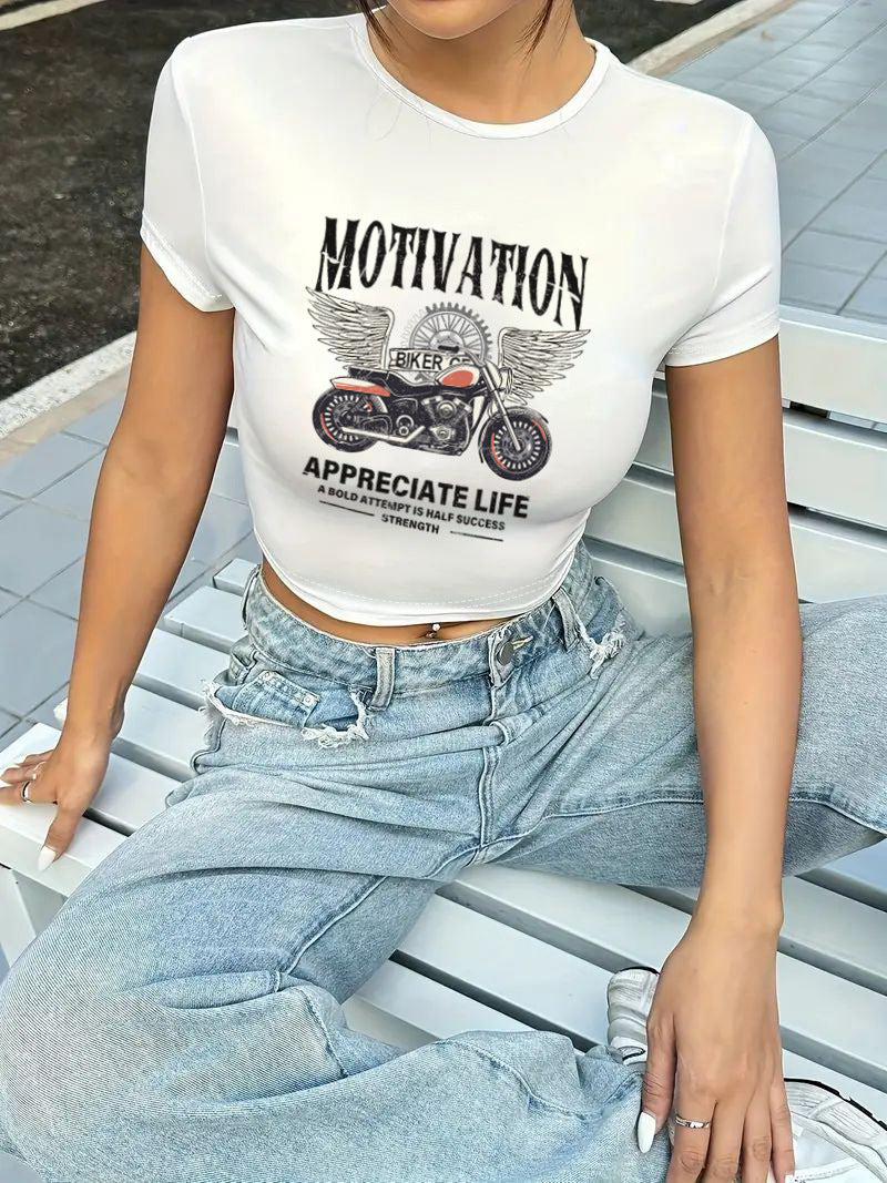 Damen cropped T-Shirt mit exklusivem Pferdemotiv und figurbetontem Schnitt R&B