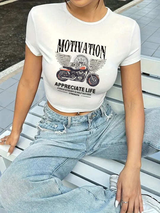Damen cropped T-Shirt mit exklusivem Pferdemotiv und figurbetontem Schnitt R&B
