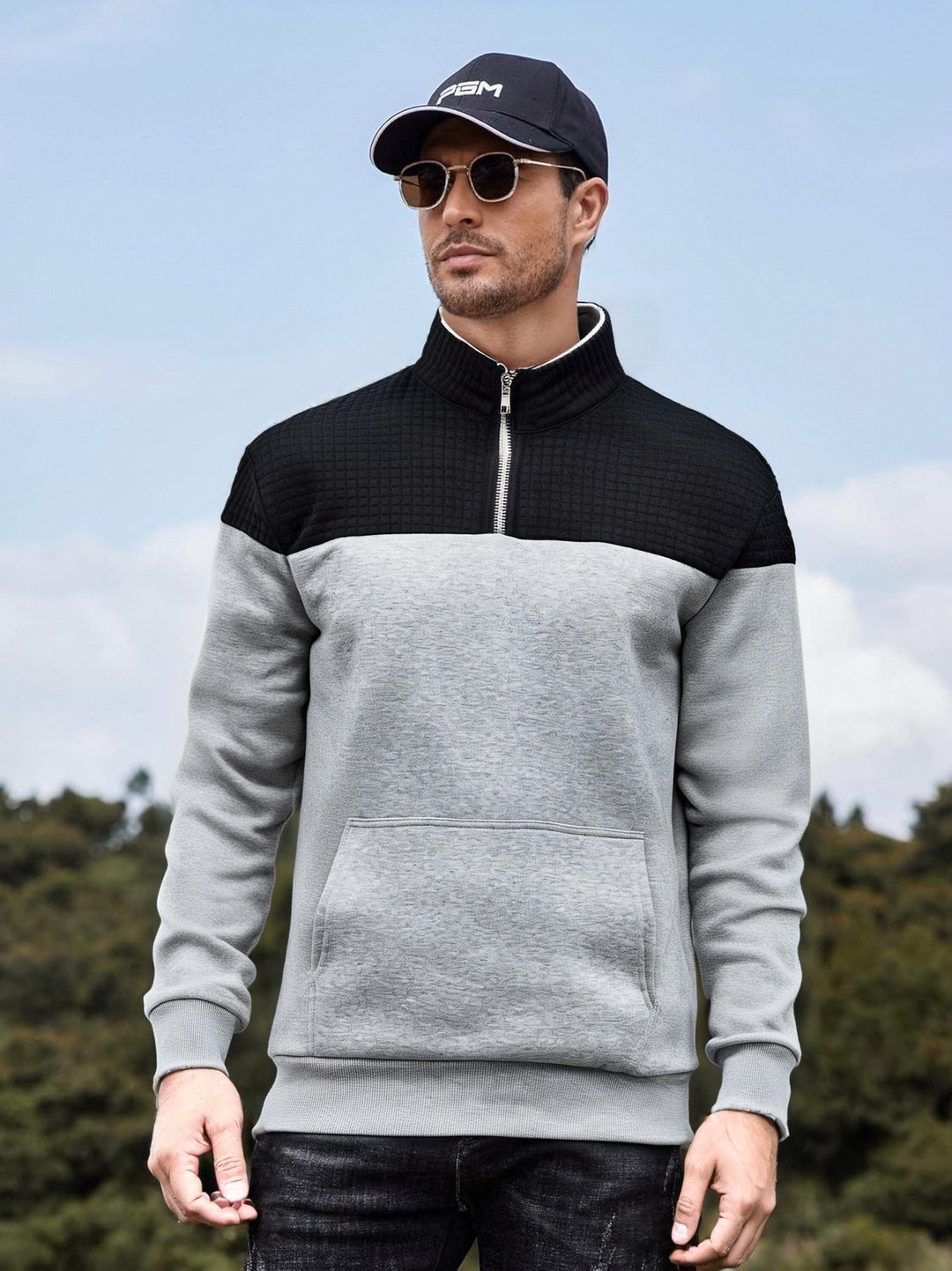 Herren funktionale Sweatjacke mit hochschließendem Kragen und praktischer Kängurutasche R&B