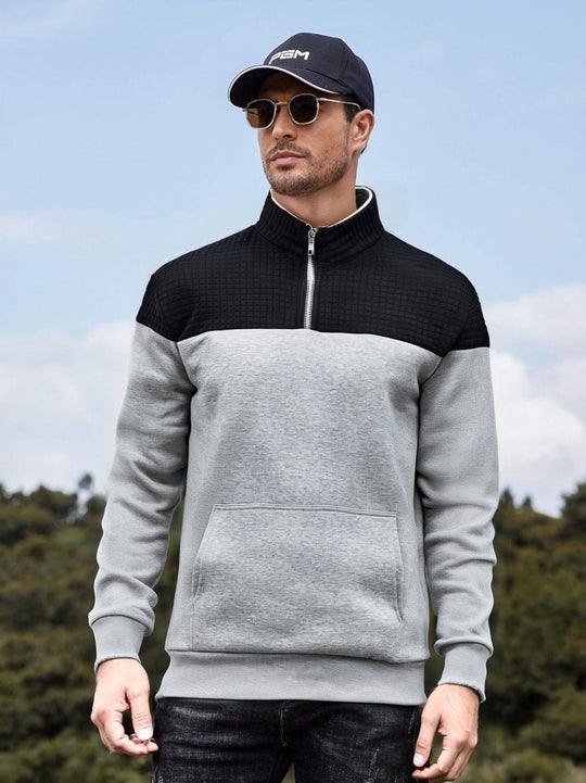Herren funktionale Sweatjacke mit hochschließendem Kragen und praktischer Kängurutasche R&B