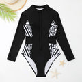 Damen Rashguard Badeanzug mit Reißverschluss und geometrischem Design R&B
