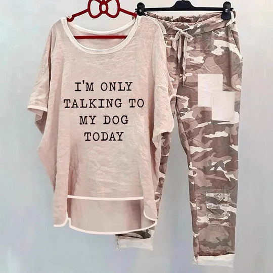 Damen Freizeit-Set mit lockerer Passform und einzigartigem Statement-Print Heidi-Mode