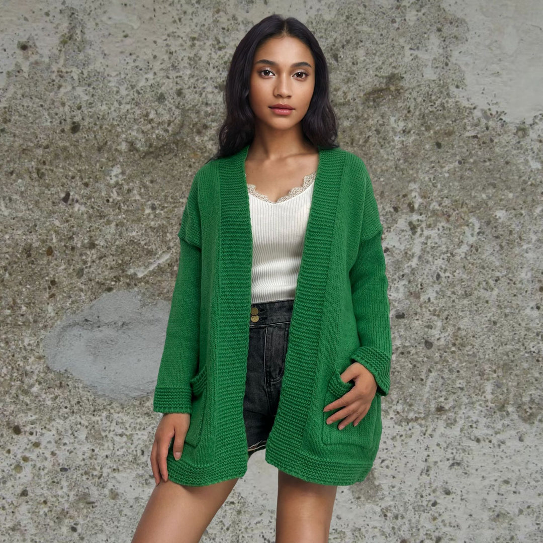 Damen Grobstrick-Cardigan mit offenen Taschen und lässigem Schnitt R&B