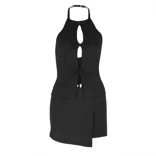 Damen Elegant Schnitt Minikleid mit Schlüssel-Ausschnitt und taillierter Silhouette R&B