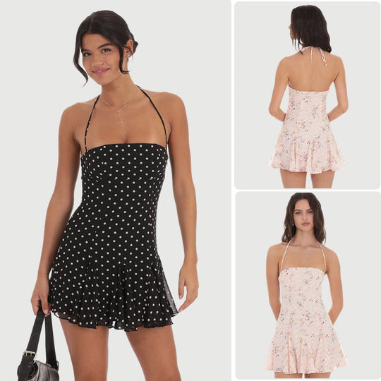 Damen Blumenkleid mit trägerlosem Design und frischem Schnitt R&B