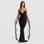 Damen Elegantes Kleid mit fließendem Rüschen-Detail und langen Bändern R&B
