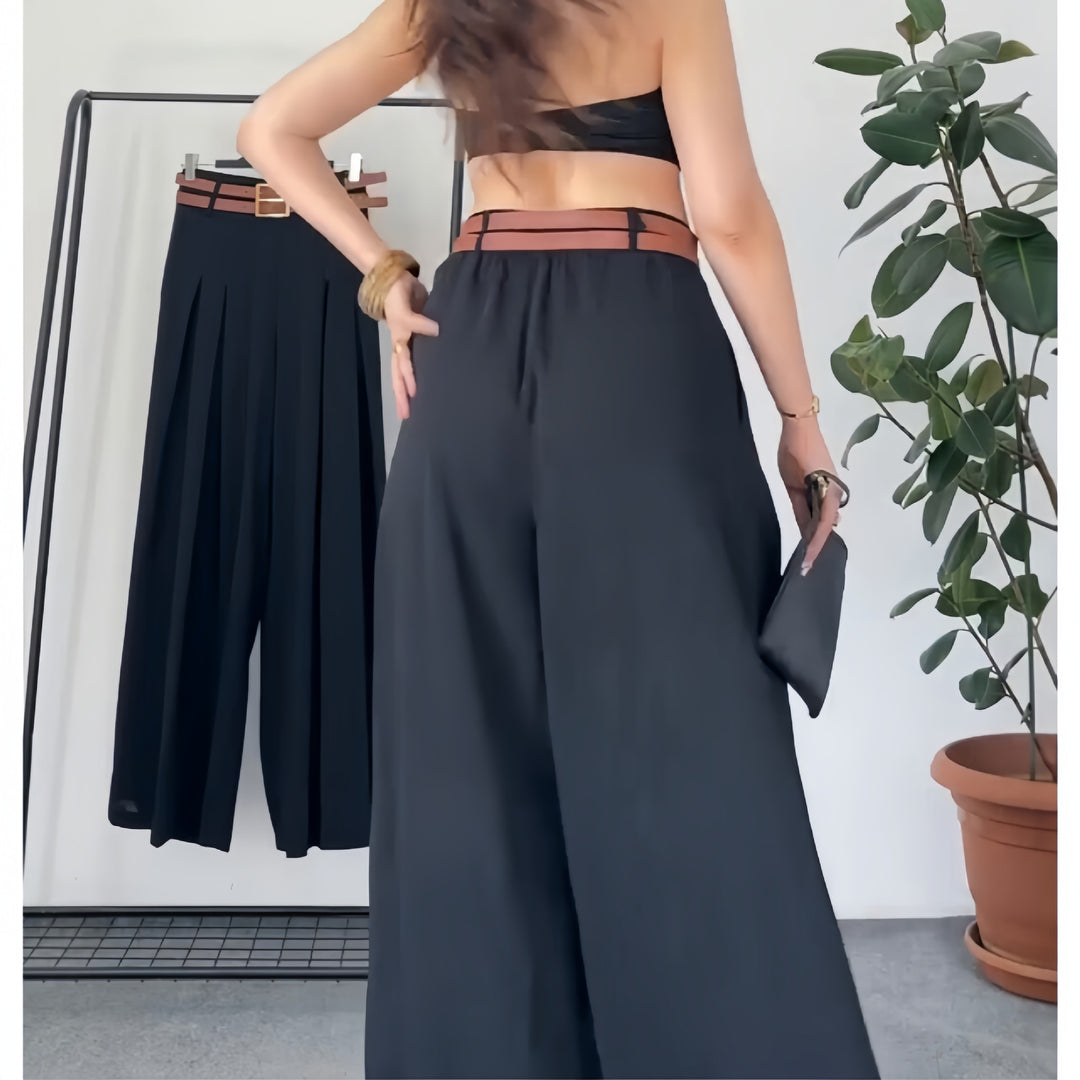 Damen Weite Plissee-Hose mit modernem Gürtel R&B