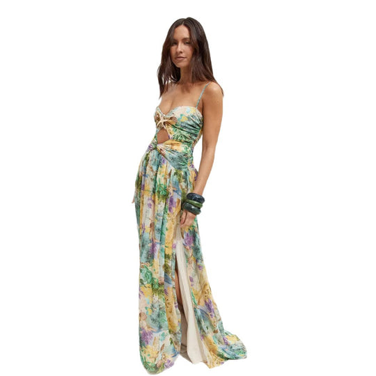 Damen Maxi-Kleid mit raffiniertem Schnitt und floralem Detail R&B