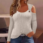 Damen elegantes Rippenshirt mit modischem Cut-Out und Schulterdetails R&B