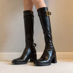 Damen Stiefel mit elegantem Blockabsatz und modischem Schnallenverschluss