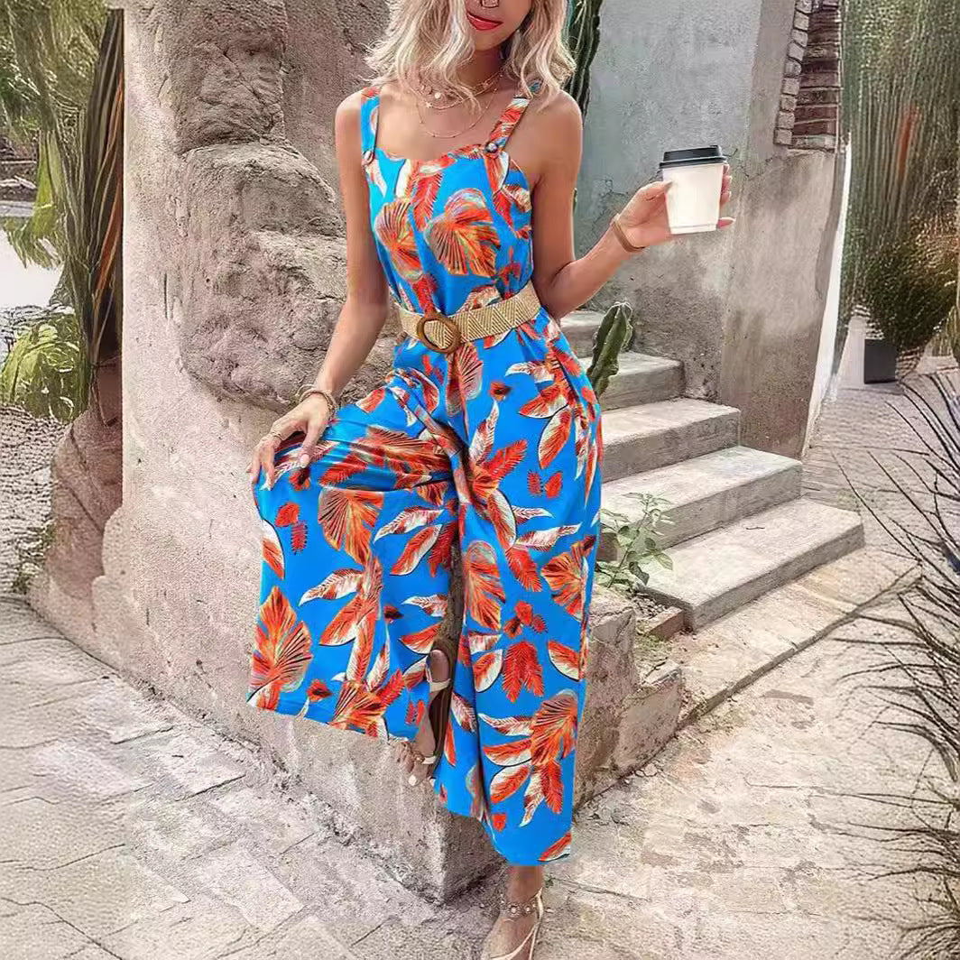 Damen lässiger Jumpsuit mit floralen Prints und breiten Beinen R&B