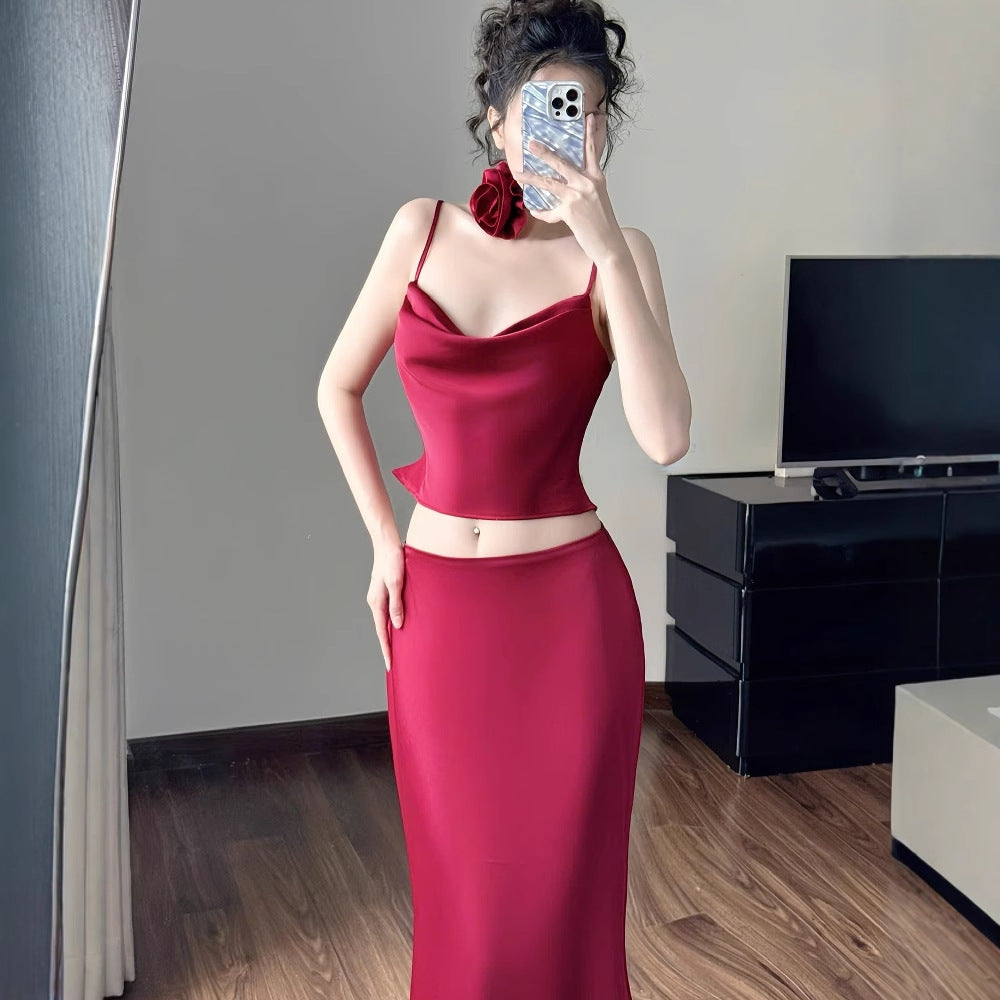 Damen elegantes zweites Etui-Kleid mit Rüschen und Trägern R&B