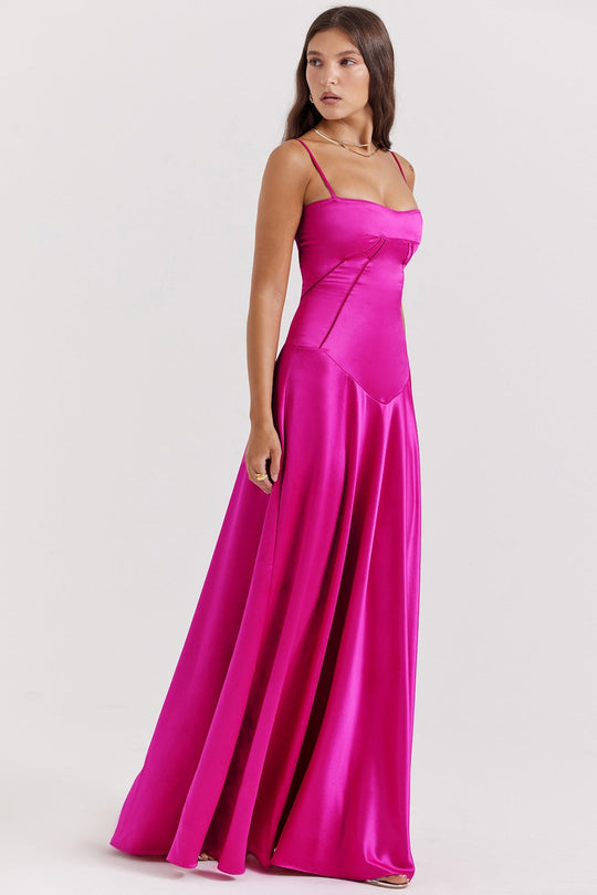 R&B | Abendkleid Satin Glanz Spaghetti Träger Rückenfrei Schmaler Schnitt Elegantes Kleid