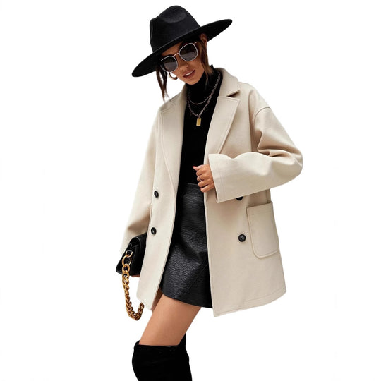 Damen Oversized Wollmantel mit modischem Schnitt und funktionalen Taschen R&B