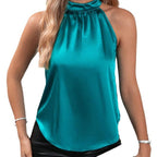 Damen modisches Top mit hohem Kragen und schimmerndem Satin-Finish R&B