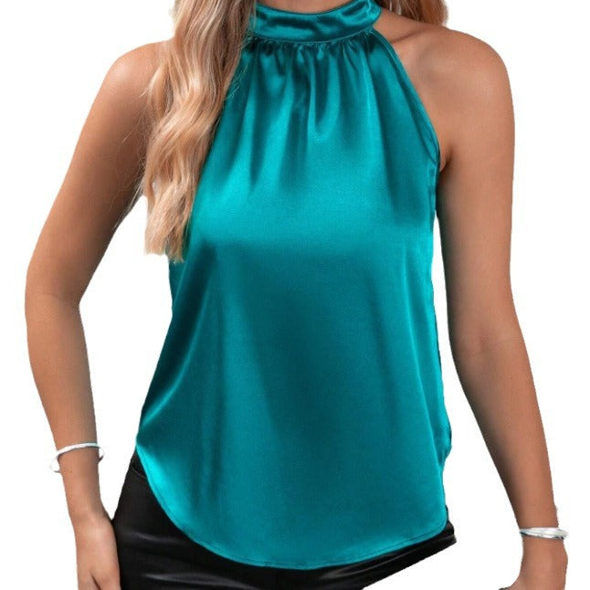 Damen modisches Top mit hohem Kragen und schimmerndem Satin-Finish R&B