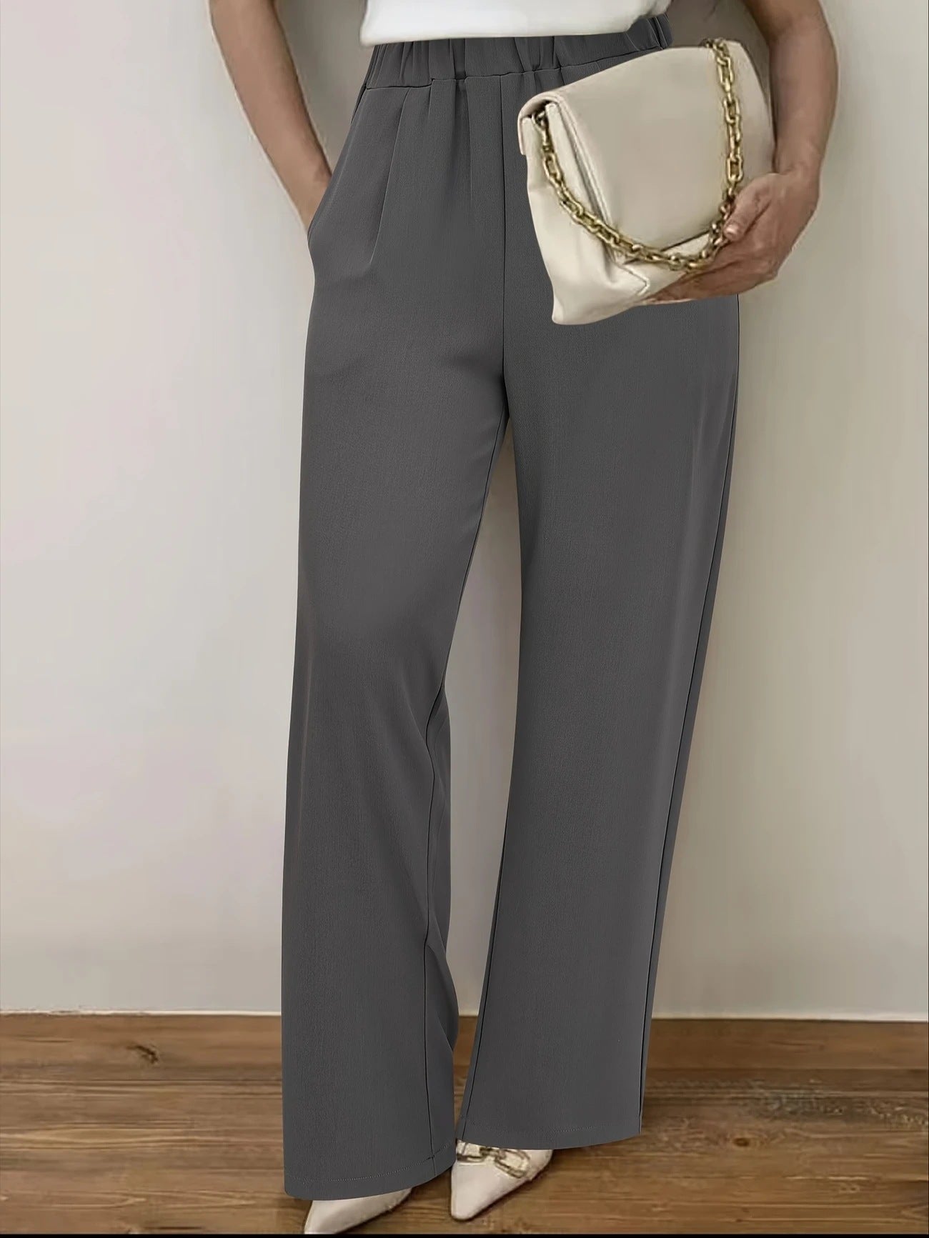 Damen Weite Hochtaillierte Stoffhose mit elegantem Gummibund R&B