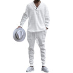 Herren nan gestricktes Lounge-Set mit tiefem V‑Ausschnitt, Kordelzug-Jogginghose und Rippbündchen R&B