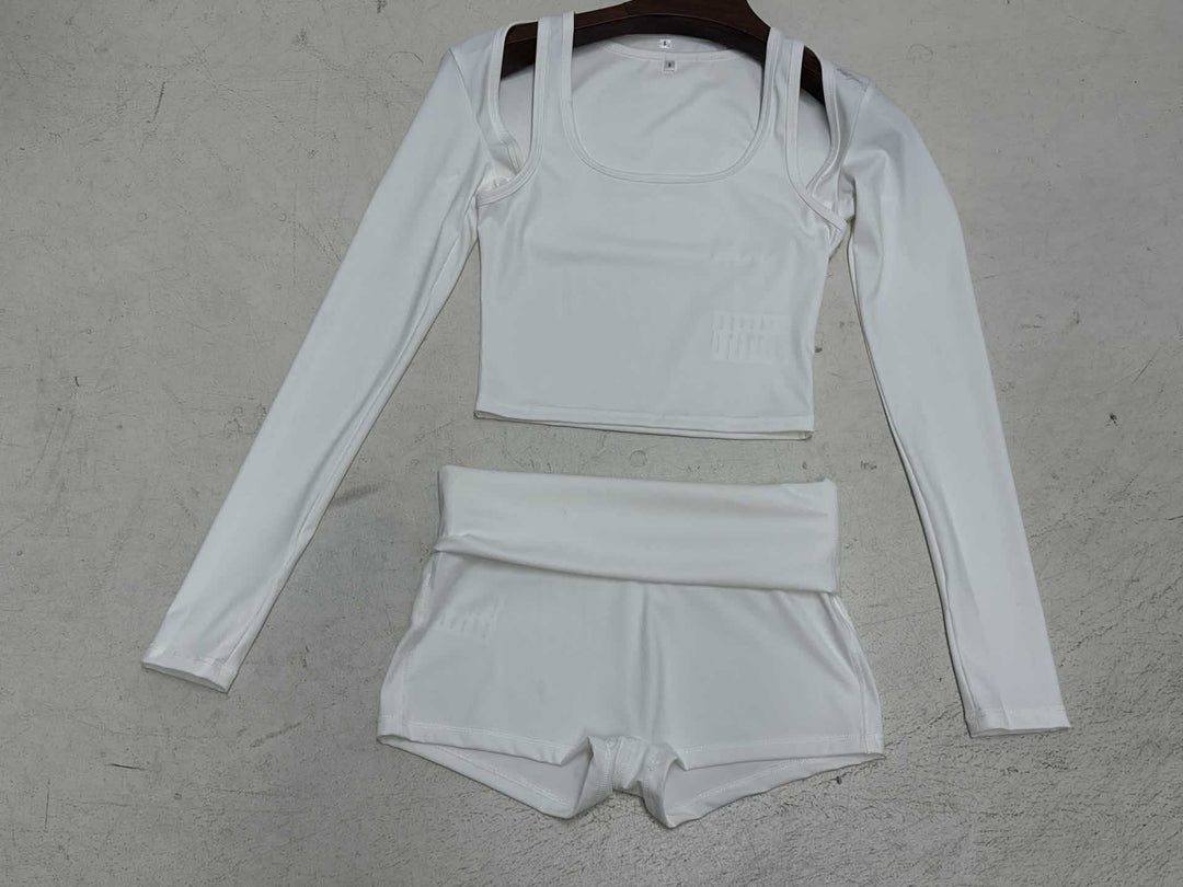 Damen Sportliches Crop-Top und Shorts Set R&B