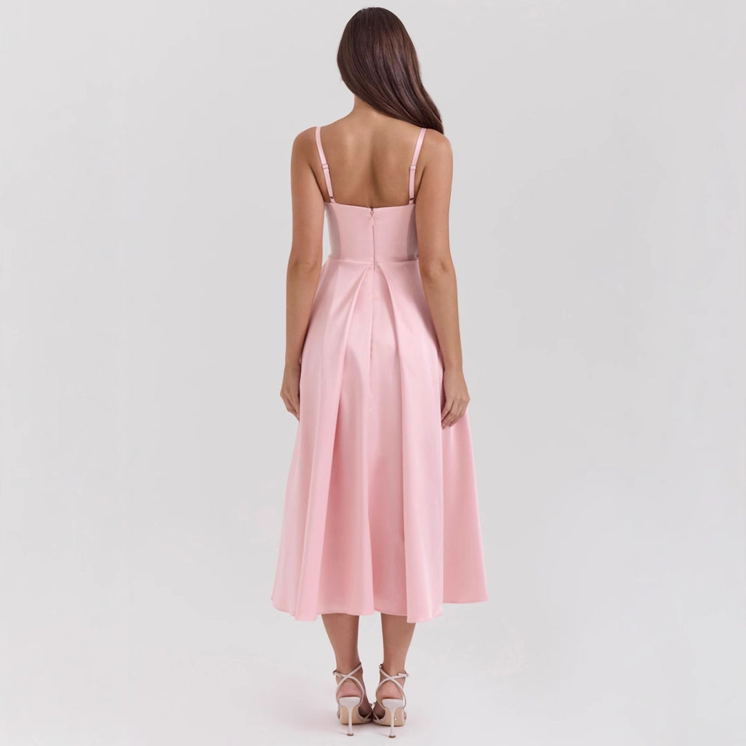 Damen Maxi-Kleid mit elegantem V-Ausschnitt und fließendem Rock R&B