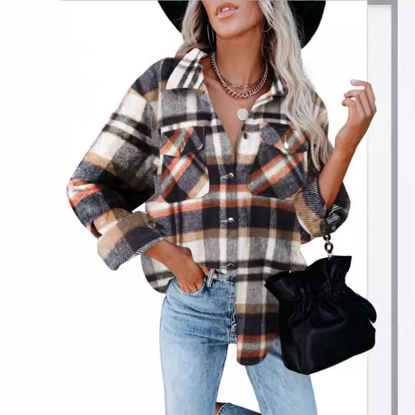 Damen Karierte Flanellbluse mit praktischen Brusttaschen und lässigem Schnitt R&B