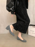 Damen elegante Blockabsatz-Ballerinas aus Wollfilz R&B