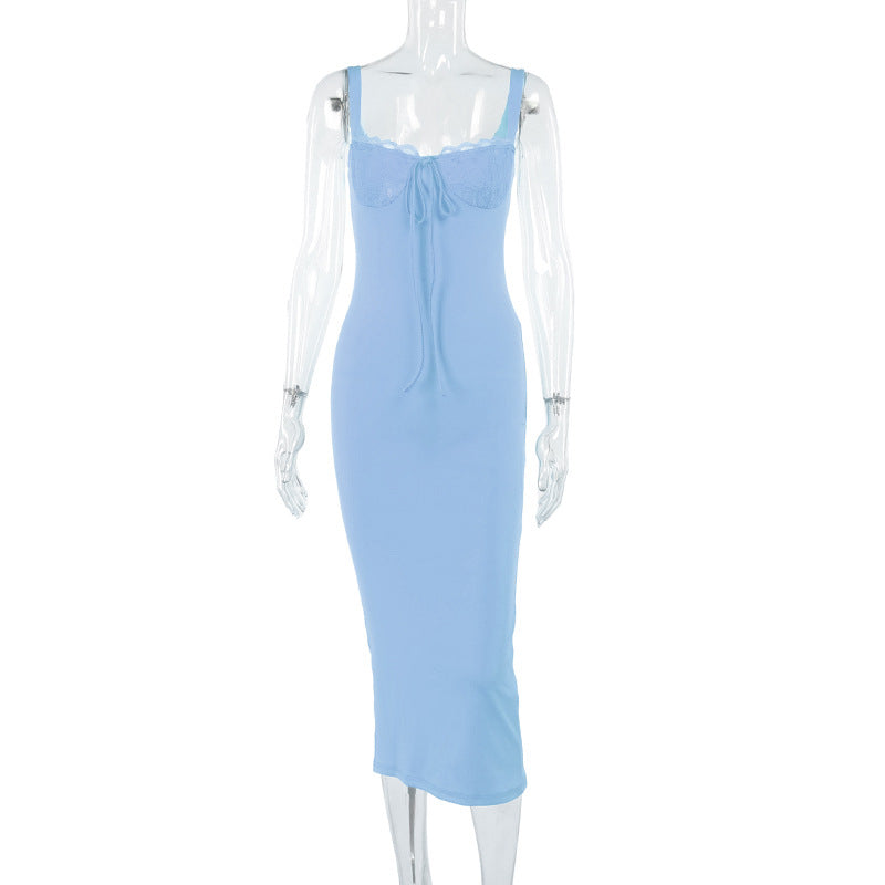 Damen figurbetontes Langarmkleid mit Spitzenverzierungen R&B
