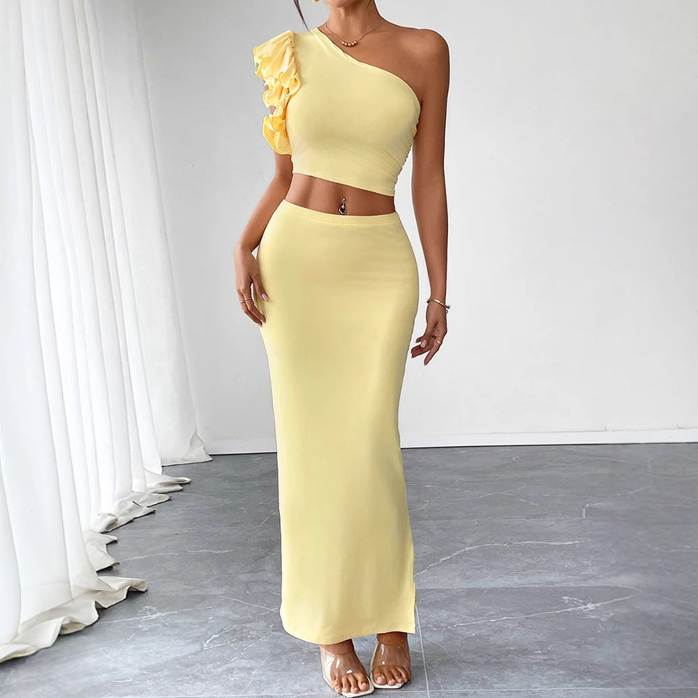 Damen Maxikleid mit asymmetrischem Schnitt und Rüschendetails EB