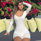 Damen Bodysuit mit langen Ärmeln und Quadrat-Ausschnitt R&B