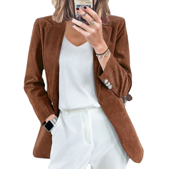 Damen Eleganter Blazer mit vertikalem Streifenmuster und schmaler Silhouette R&B