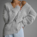 Damen kuschelige Strickjacke mit weichem Mohair-Mix und eleganter Knopfleiste R&B