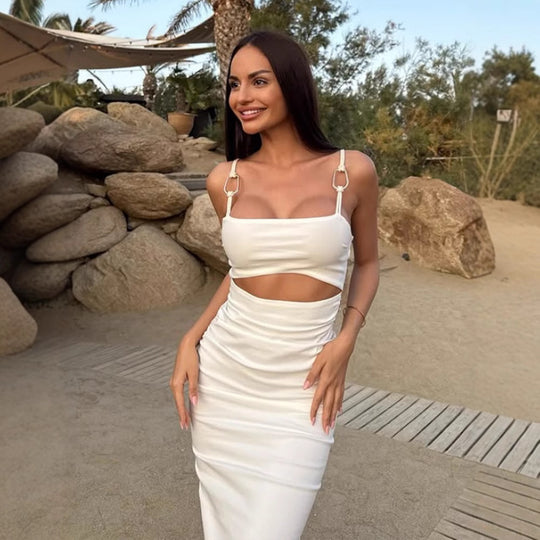 Damen figurbetontes Cut-Out Kleid mit schmalen Trägern und tailliertem Schnitt R&B